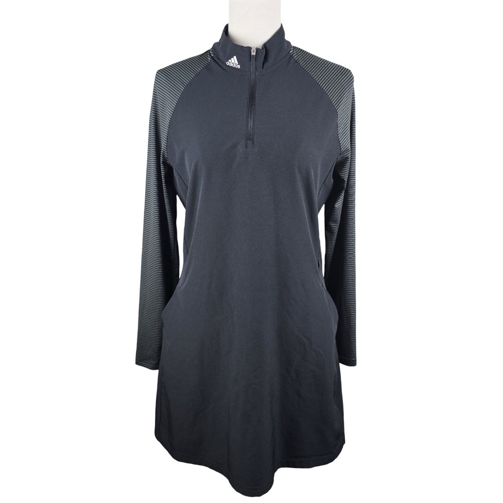 Adidas Golf Dress Womens Medium Black Long Sleeve UPF 50 Pockets Excellent